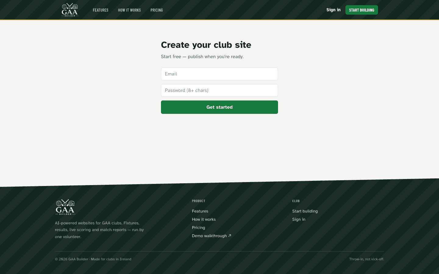 Sign up — GAA Builder