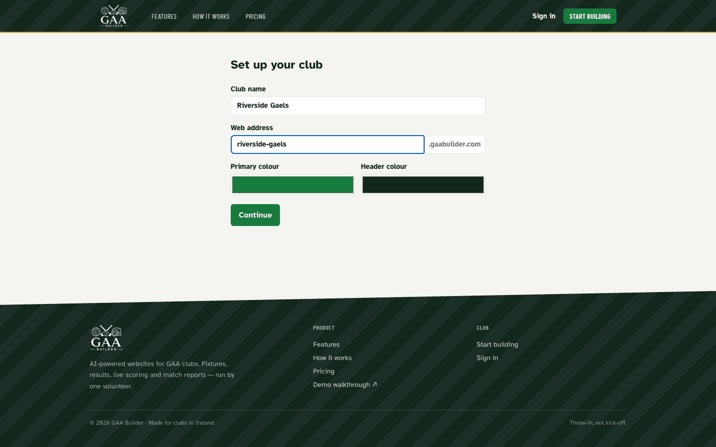 Name your club — GAA Builder